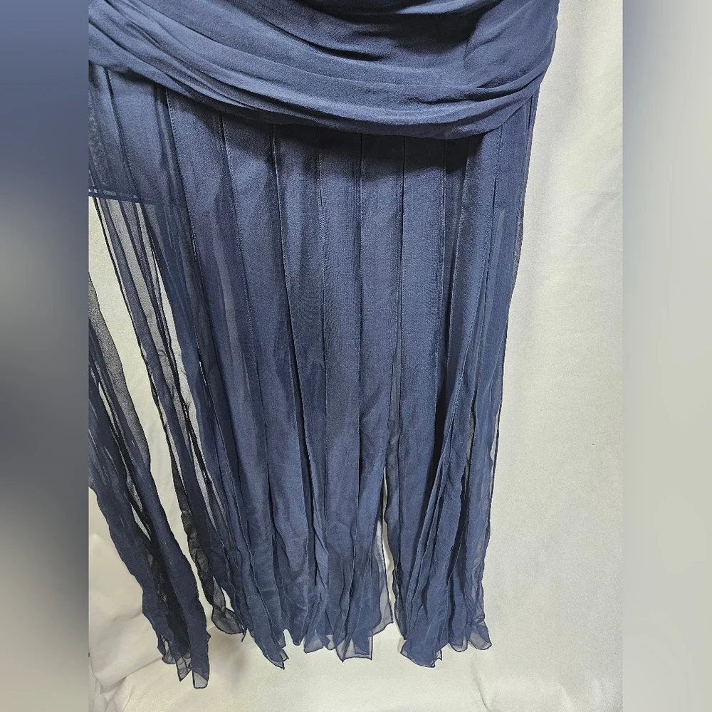 BCBG Max Azria Strapless Chiffon Gown Indigo Blue Pleated Maxi Dress Size 12 NWT - Picture 2 of 8